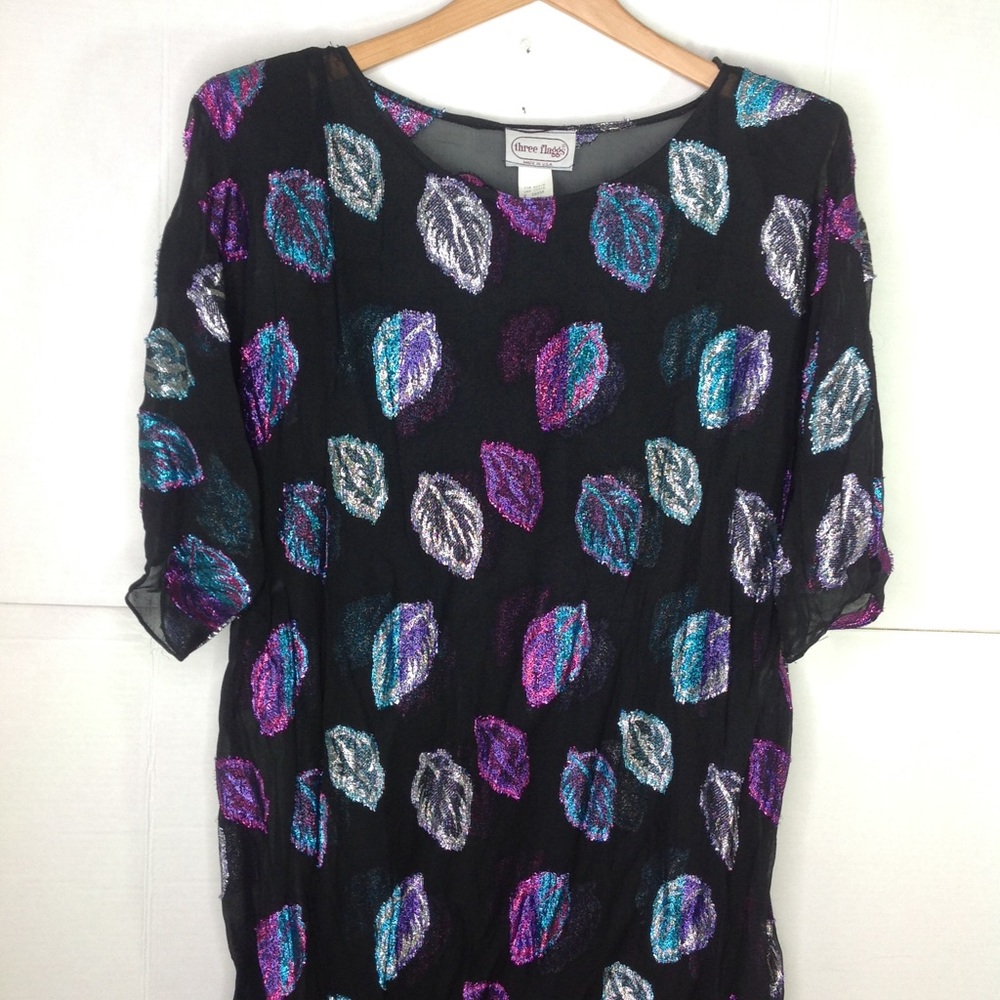 Vintage Black Leaf Sheer Dress Three Flaggs Pink